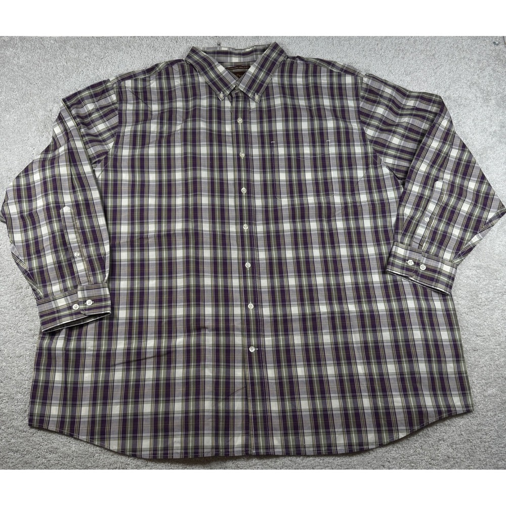 Oak Hill Button Down Shirt Big Mens 3XL Purple Plaid Wrinkle Free Cotton XXXL - Picture 2 of 13